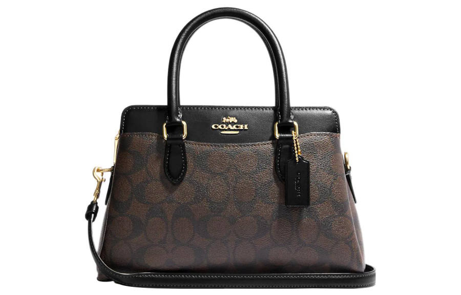COACH Darcie Coated Canvas And Smooth Leather Shoulder Bag, Crossbody Bag, Handbag Mini Women's Black