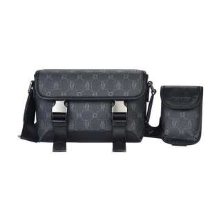Hush Puppies Top Grain Cow Leather Messenger Bag, Shoulder Bag, Crossbody Bag Small Men's Black