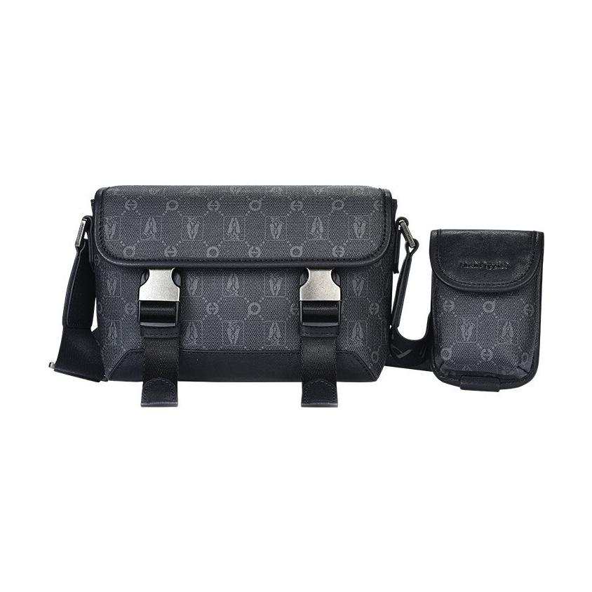 Hush Puppies Top Grain Cow Leather Messenger Bag, Shoulder Bag, Crossbody Bag Small Men's Black