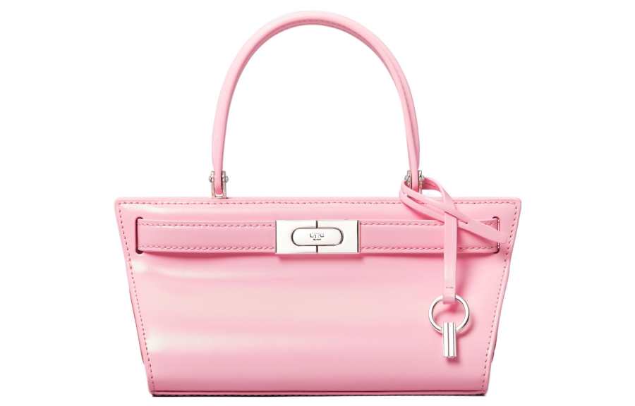 TORY BURCH Lee Radziwill Patent Leather With Suede Trapezoid Trunk Bag, Crossbody Handbag, Shoulder Bag Women's Pink