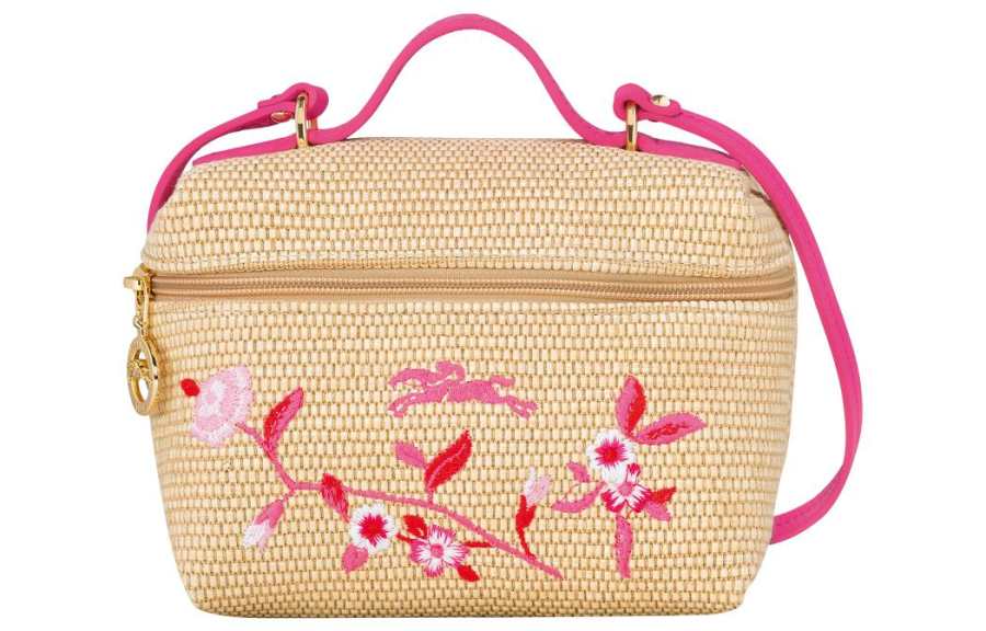 LONGCHAMP Le Panier Pliage Canvas With Leather Canvas Bag, Handbag, Shoulder Bag, Crossbody Bag Mini Women's Peach Pink