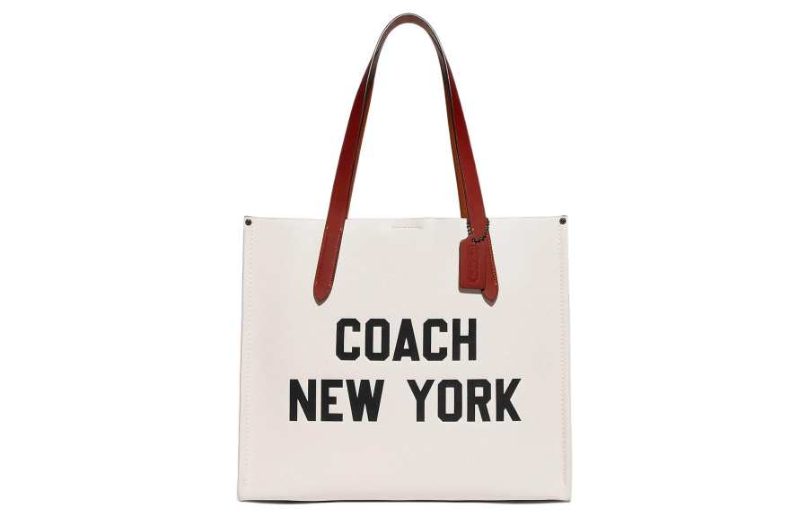 COACH Pebble Texture With Waxy Plant Leather And Coated Canvas One Shoulder Handbag Large Men's White