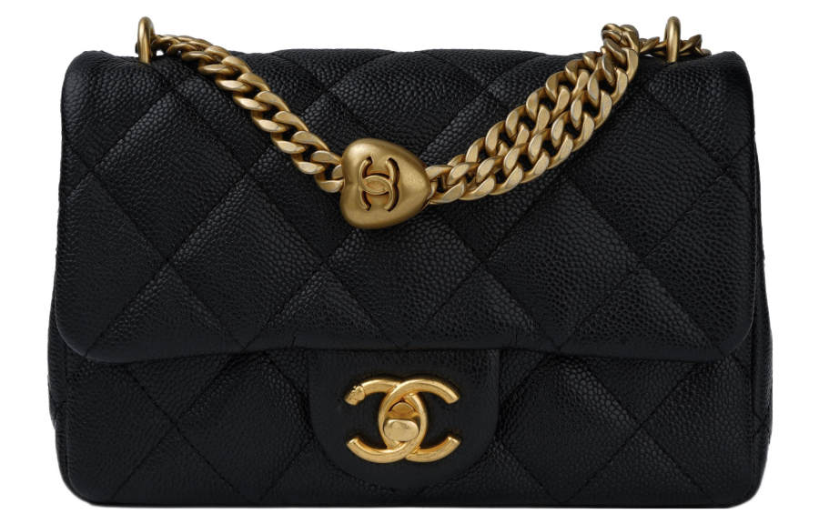 CHANEL 23P SS Grain Embossed Cow Leather Flap Bag, Shoulder Bag, Crossbody Bag Small Women's Black