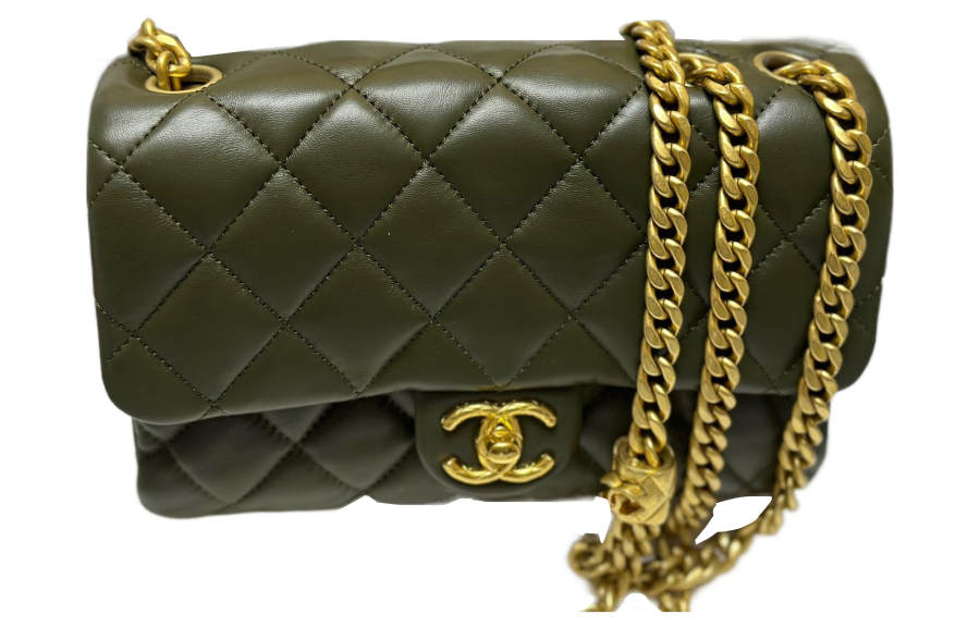CHANEL 22K Autumn And Winter Sheepskin Flap Bag, Shoulder Bag, Crossbody Bag Small Women's Olive Green