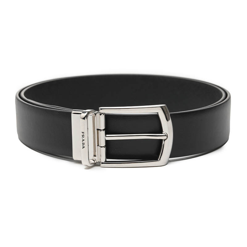 PRADA PRADA Calfskin Leather Belts Men's Black Width 3.3cm