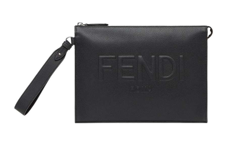 FENDI Cow Leather Clutch Men's Black