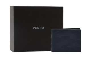 PEDRO Calfskin Textile Card Holder Wallet Men's Black/Umber