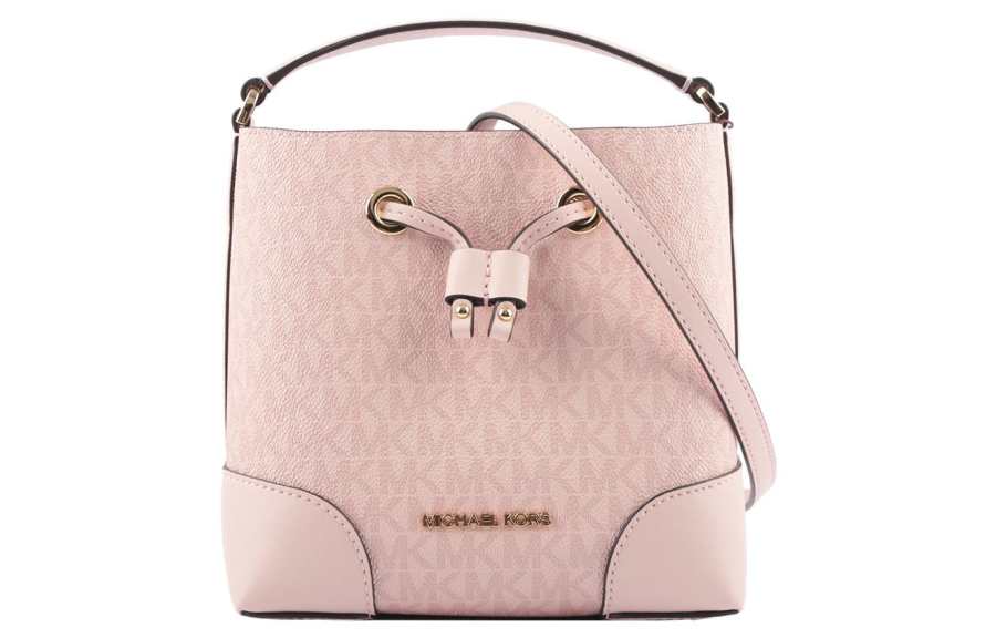 MICHAEL KORS Mercer Coated Canvas With Leather Bucket Bag, Handbag, Shoulder Bag, Crossbody Bag Small Women's Pink
