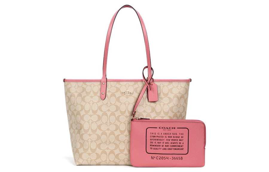 COACH Canvas With Leather Tote Bag, Shopping Bag, Handbag, Shoulder Bag Large Women's Khaki & Pink