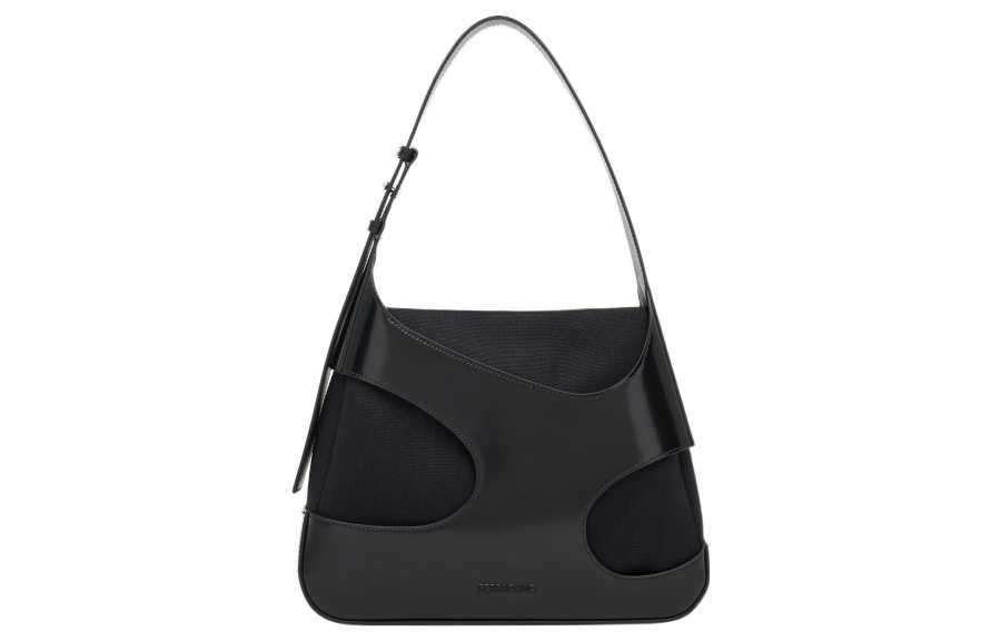 FERRAGAMO Cowhide Patchwork Canvas Hobo Bag, Handbag, Shoulder Bag Medium Women's Black