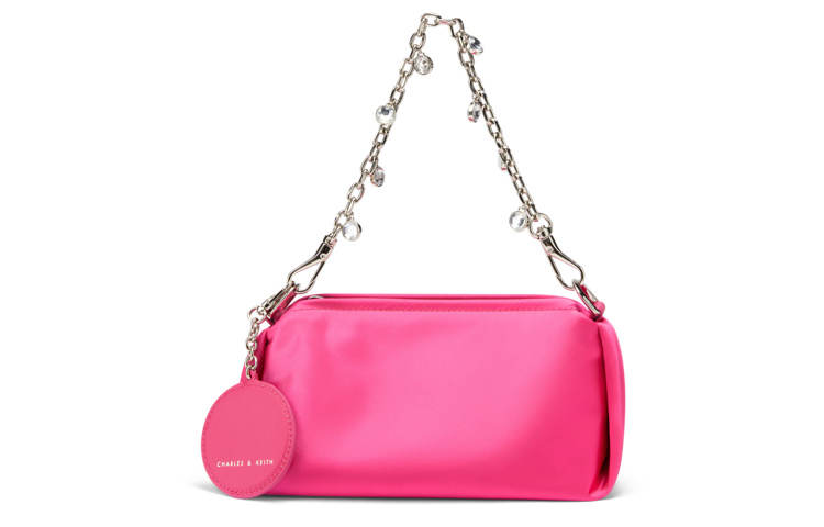 CHARLES&KEITH Charles & Keith Fabric Handbag, Shoulder Bag Small Women's Black/Fuchsia