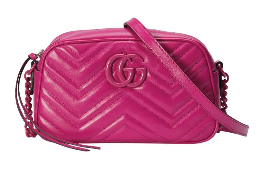 GUCCI GG Marmont Leather Crossbody Bag, Shoulder Bag Small Women's Fuchsia