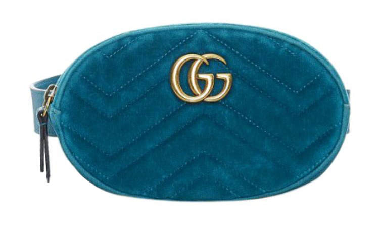 GUCCI GG Marmont Velvet Sling Bag, Fanny Pack Women's Blue Green