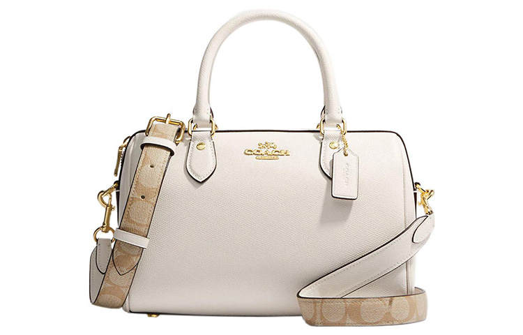 COACH Rowan Cross Grain Leather With Coated Canvas Briefcase, Handbag, Shoulder Bag, Crossbody Bag Medium Women's White