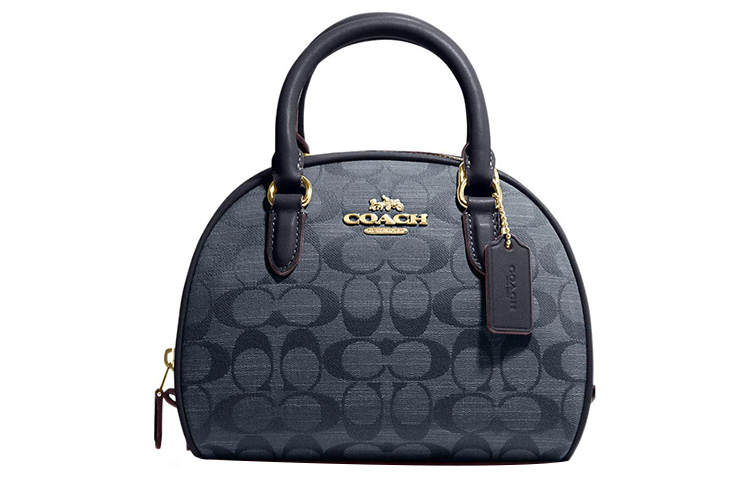 COACH Sydney Canvas With Leather Shoulder Bag, Crossbody Bag, Handbag Small Women's Dark Blue