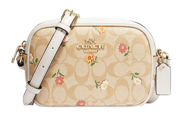 COACH Jamie Coated Canvas With Leather Shoulder Bag, Crossbody Bag Small Women's Light Khaki