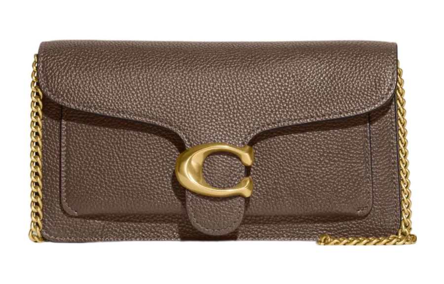COACH Leather Shoulder Bag Clutch Small Women's Dark Brown