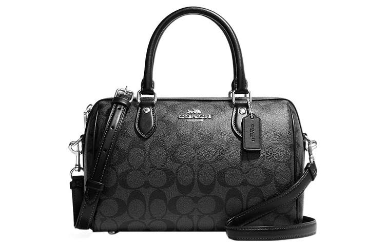 COACH Rowan Coated Canvas With Leather Briefcase, Handbag, Shoulder Bag, Crossbody Bag Medium Women's Black