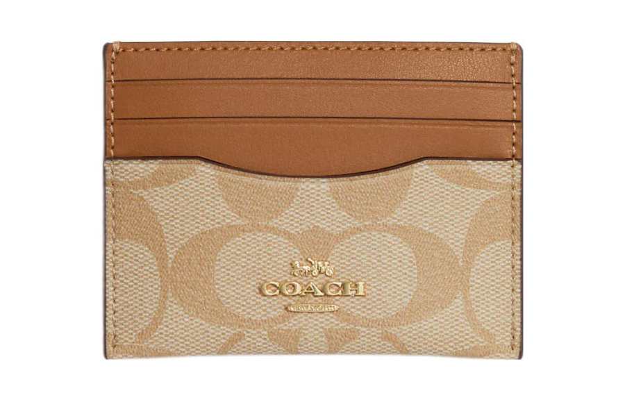 COACH Card Case Coated Canvas With Leather Card Holder Women's Light Khaki