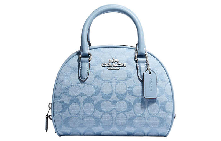 COACH Sydney Coated Canvas With Leather Shoulder Bag, Crossbody Bag, Handbag Small Women's Light Blue