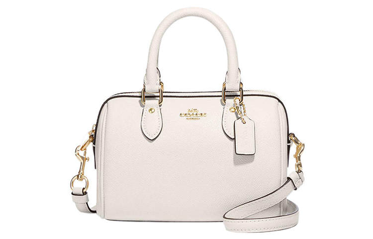 COACH Rowan Cross Grain Leather Handbag Small Women's White