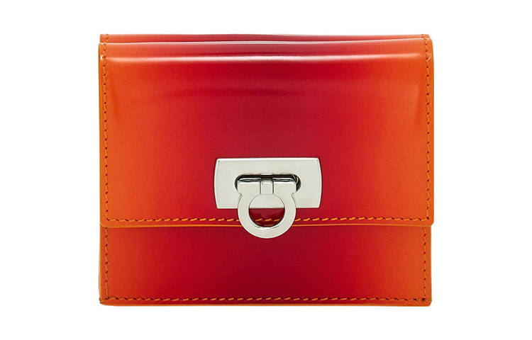 FERRAGAMO Gancini Cow Leather Wallet Small Women's Red/Orange