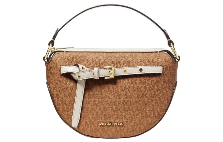 MICHAEL KORS Emilia Coated Canvas With Leather Handbag, Shoulder Bag Women's Brown