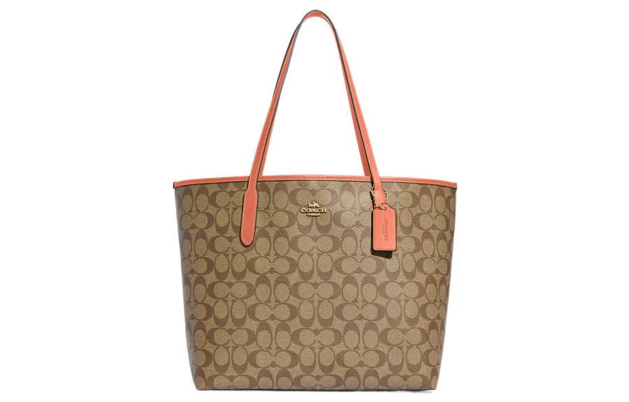 COACH City PVC Tote Bag, Shopping Bag, Handbag, Shoulder Bag Large Women's Khaki & Light Coral