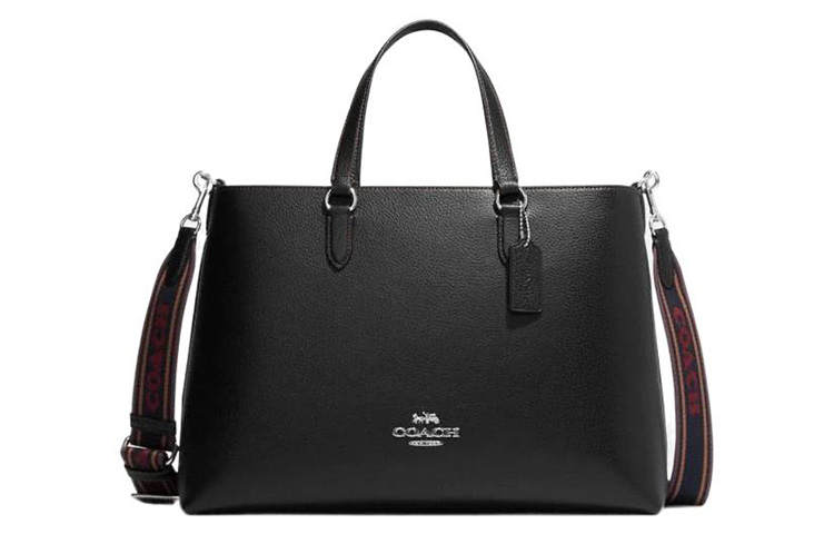 COACH Logan Pebbled Leather Shoulder Bag, Crossbody Bag, Handbag Large Women's Black