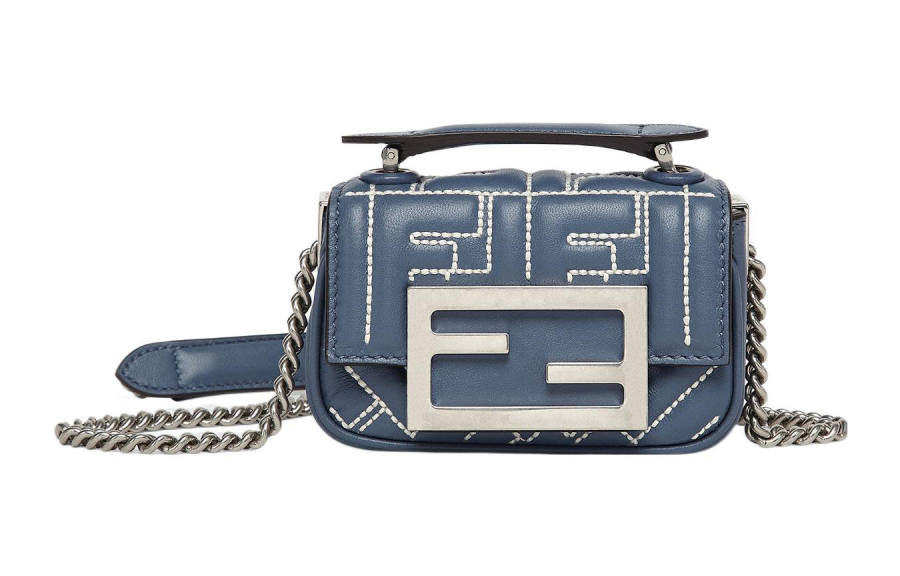 FENDI Baguette Embossed Sheepskin Crossbody Bag, Shoulder Bag Mini Women's Blue