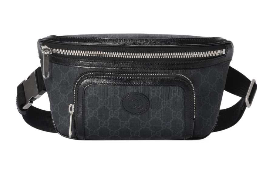 GUCCI Canvas With Leather Trim Fanny Pack Large Men's Black