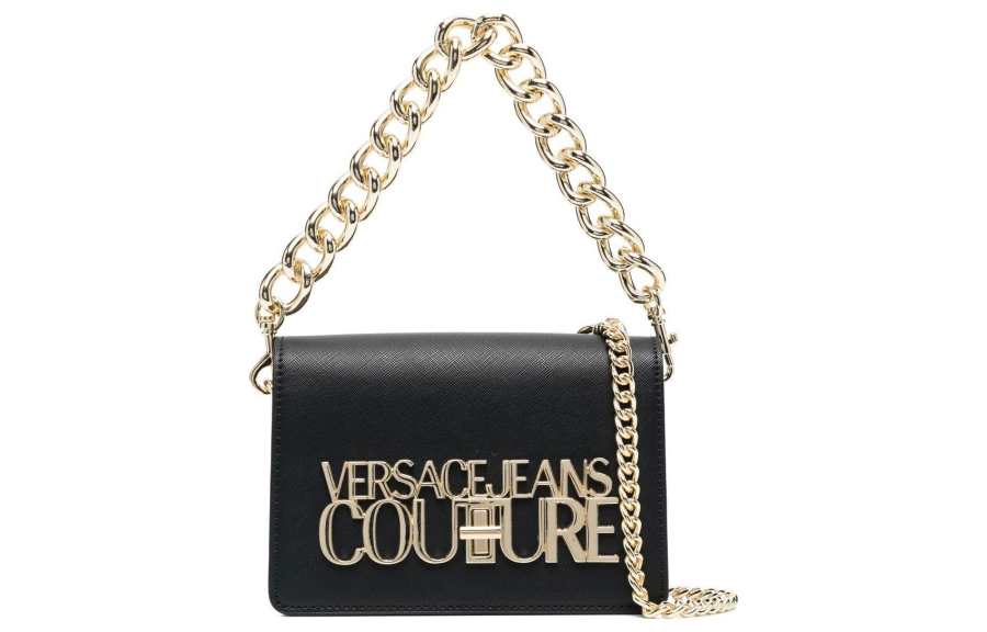 VERSACE JEANS COUTURE Artificial Leather Small Square Bag, Handbag, Shoulder Bag, Crossbody Bag Mini Women's Black Gold
