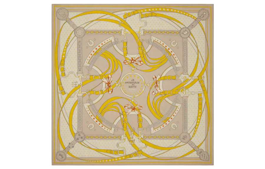 HERMES Carre Silk Scarf Women's Yellow