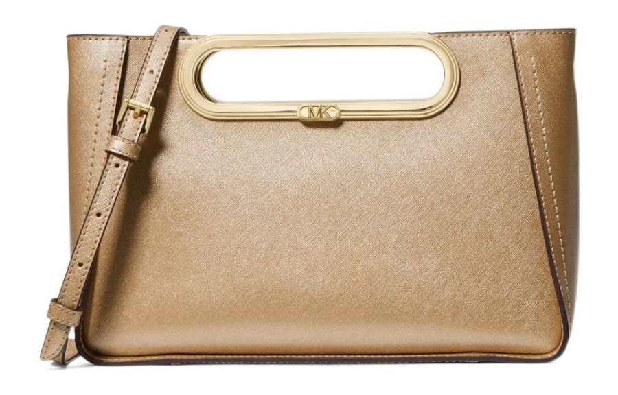 MICHAEL KORS Chelsea Cross Grain Leather Shoulder Bag, Crossbody Bag, Handbag Large Women's Gold