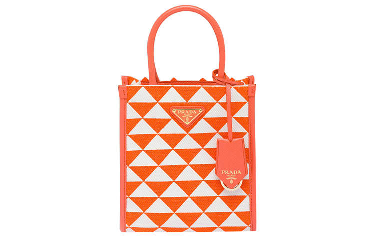 PRADA Symbole Fabric With Leather Tote Bag Shopping Bag Shoulder Bag Crossbody Bag Handbag Mini Women's Orange/White