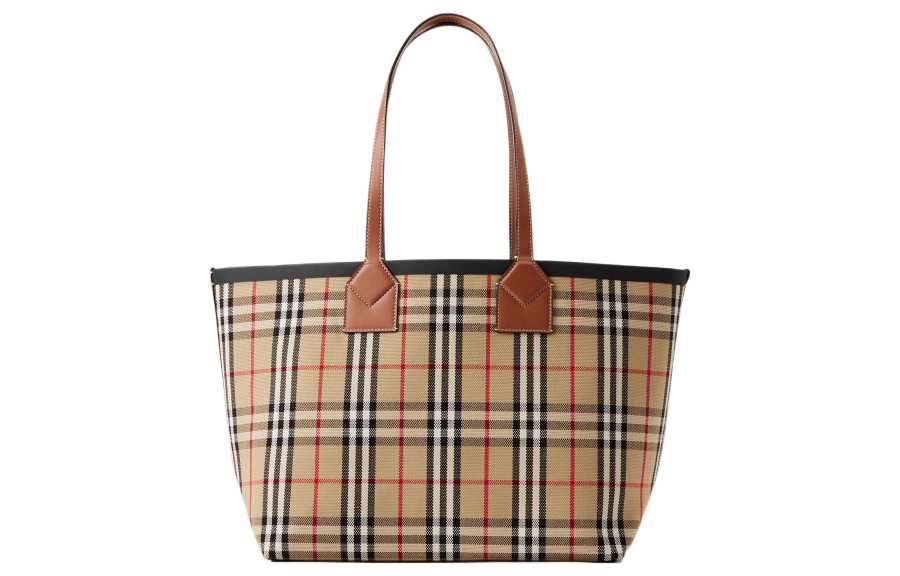 Burberry Cotton Canvas With Calfskin Tote Bag, Shopping Bag, Handbag Women's Heather Brown/Black