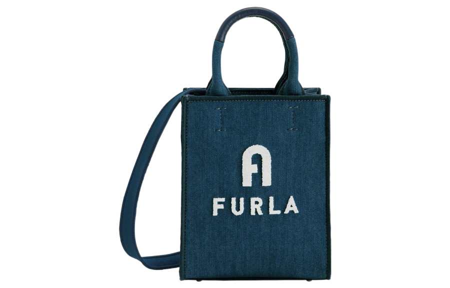 Furla Opportunity Denim Fabric Tote Bag, Shopping Bag, Shoulder Bag, Crossbody Bag, Handbag Mini Women's Marine Blue