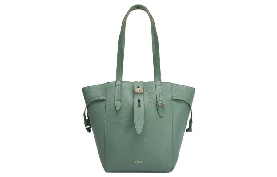 Furla Net Collection Grain Calfskin Basket Bag, One Shoulder Handbag Medium Women's Pea Green