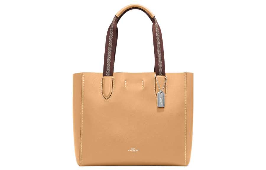 COACH Derby Pebbled Leather Tote Bag, Shopping Bag, Shoulder Bag, Handbag Large Women's Latte Yellow