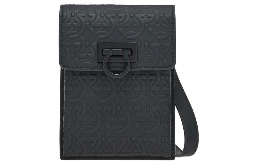 FERRAGAMO Gancini Coated Calfskin Shoulder Bag, Crossbody Bag Regular Men's Black