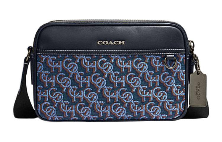 COACH Graham Coated Canvas Delicate Calf Leather Shoulder Bag, Crossbody Bag Medium Men's Blue & Black