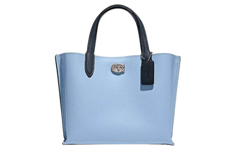 COACH Willow Grain Leather Tote Bag, Shopping Bag, Crossbody Bag, One Shoulder Handbag Medium Women's Light Blue
