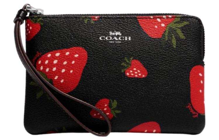 COACH Corner Zip Leather Wallet Clutch Small Women's Black