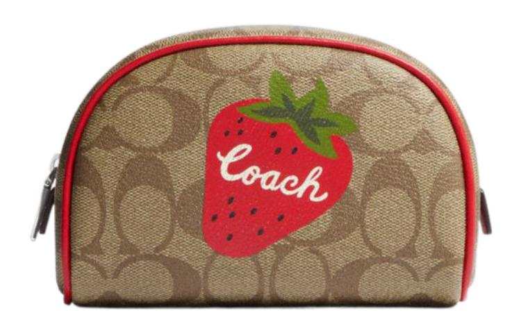 COACH COACH Dome Leather Handheld Makeup Bag Small Women's Red & Brown