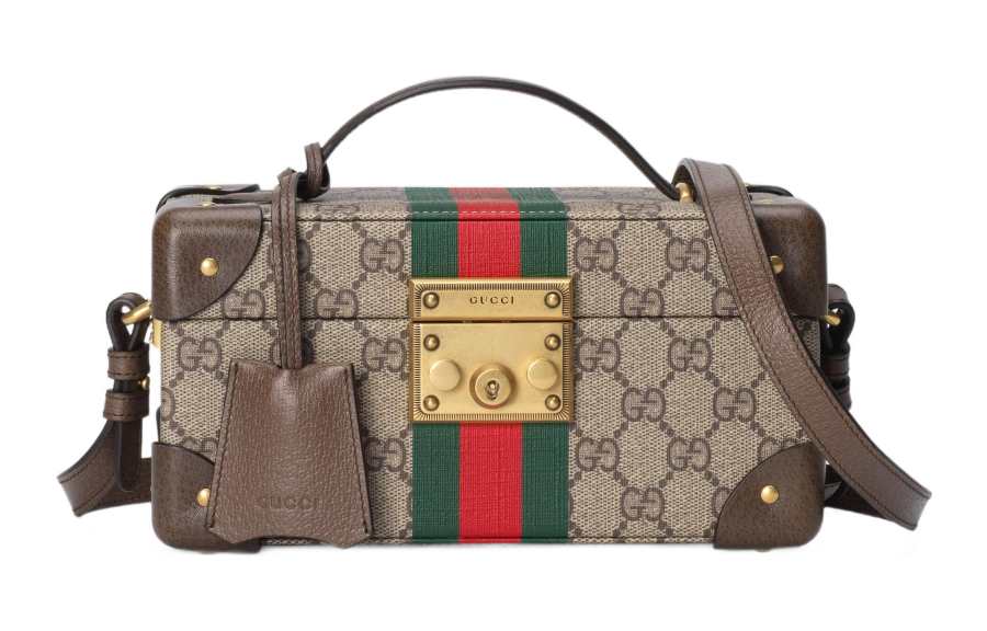 GUCCI Canvas With Leather Jewelry Box Storage Box Unisex Beige/Ebony