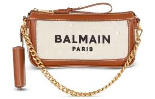 BALMAIN B ARMY Linen Calfskin With Cotton Canvas One Shoulder Crossbody Clutch Women's Brown/Beige
