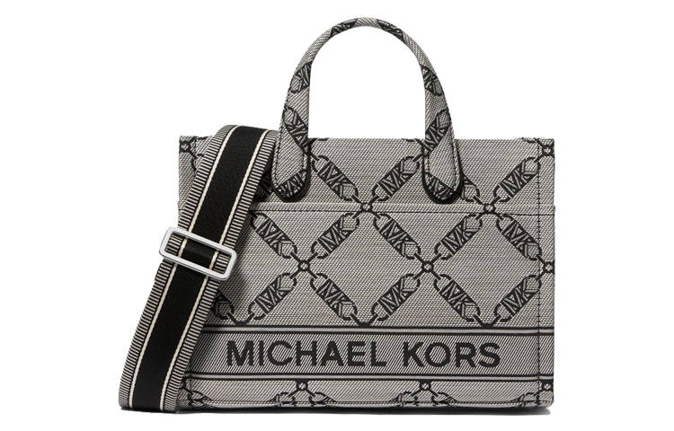 MICHAEL KORS Gigi Diamond Jacquard Tote Bag, Shopping Bag, Handbag Small Women's Gray & Black
