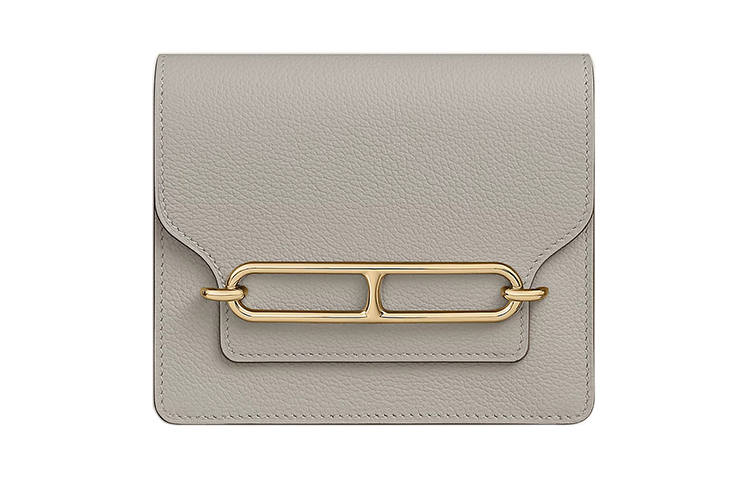 HERMES Roulis Evercolor Calfskin Wallet Women's 8L Beton Glacier White