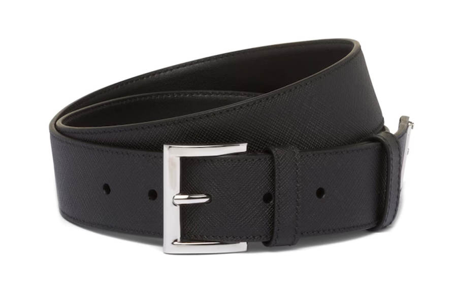 PRADA PRADA Calfskin Leather Belts Men's Black Width 3.5cm