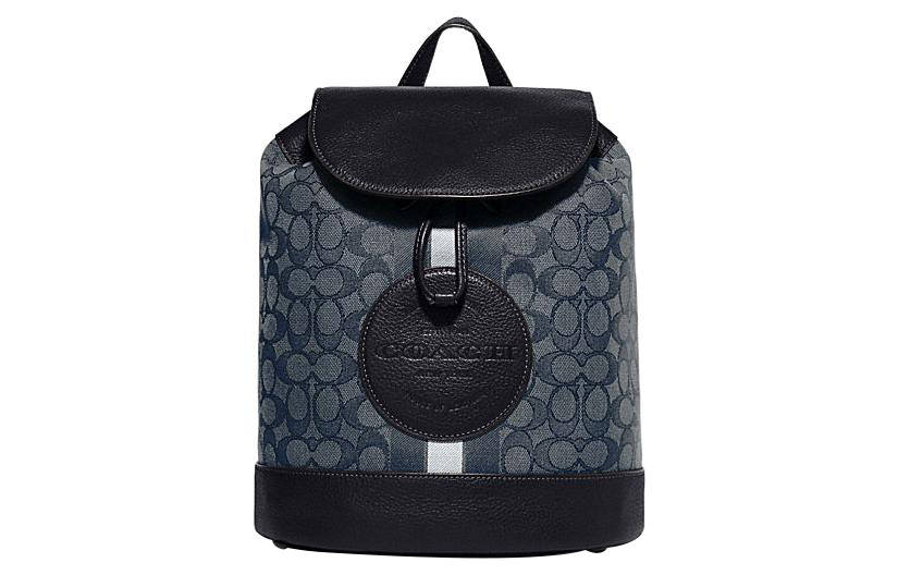 COACH Dempsey Fabric With Pebbled Cow Leather Backpack Women's Dark Blue